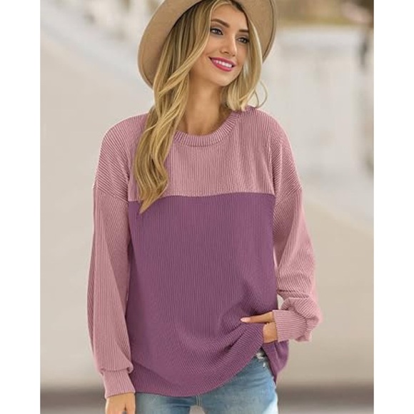 Ofeefan Dusty Pink Purple Ribbed Shirt Size Small Colorblock Casual Leisure - Picture 5 of 5